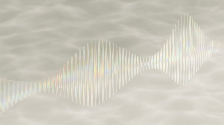 Grafisk illustration av musiknoter, moln och datavisualisering symboliserande Precio Fishbone.